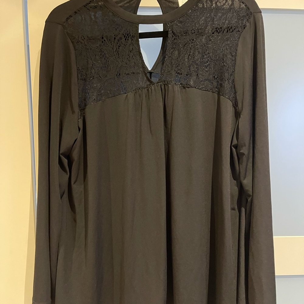 London Times Long Sleeve Black Lace Top
